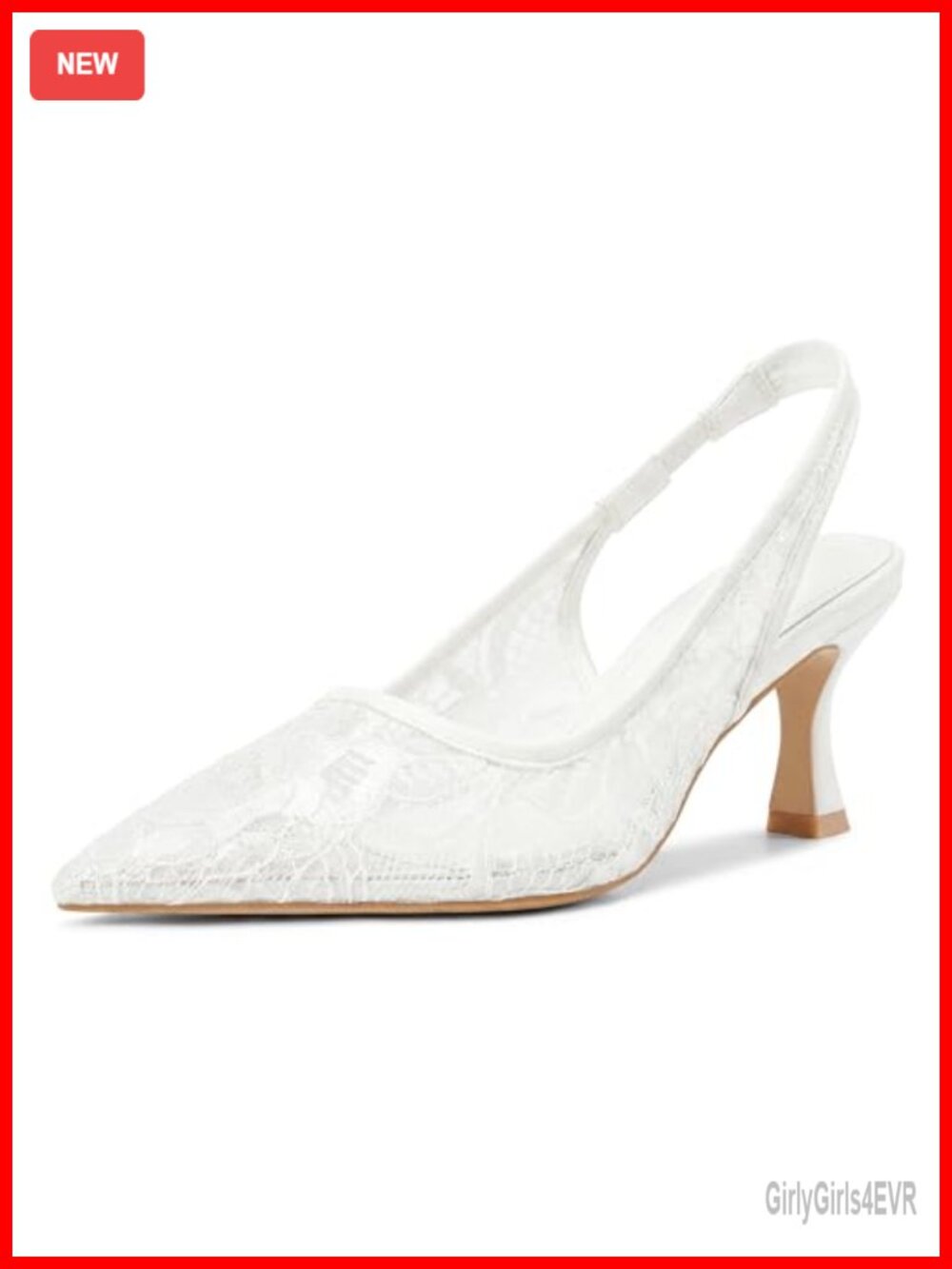 Lace Mesh Kitten Heel Slingback Pumps Bridal Wedding Pointed Toe Heels